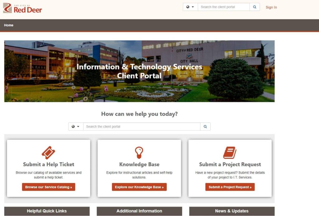 self-service portal ITSM Red deer